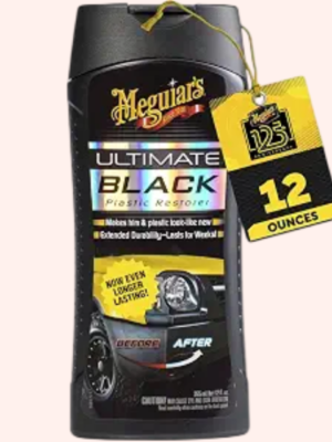 Meguiar's Ultimate Black Plastic Restorer, Car Restorer for Faded Black Plastic, Vinyl & Rubber, Restores Deep Color & Shine, 12 Oz