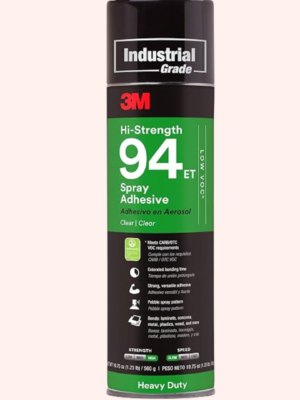 3M Hi-Strength Spray Adhesive 94ET, Clear, Low VOC <20%, Strong Bonding Spray Adhesive, 19.8 Oz
