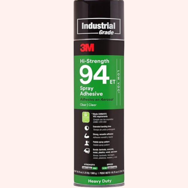 3M Hi-Strength Spray Adhesive 94ET, Clear, Low VOC <20%, Strong Bonding Spray Adhesive, 19.8 Oz